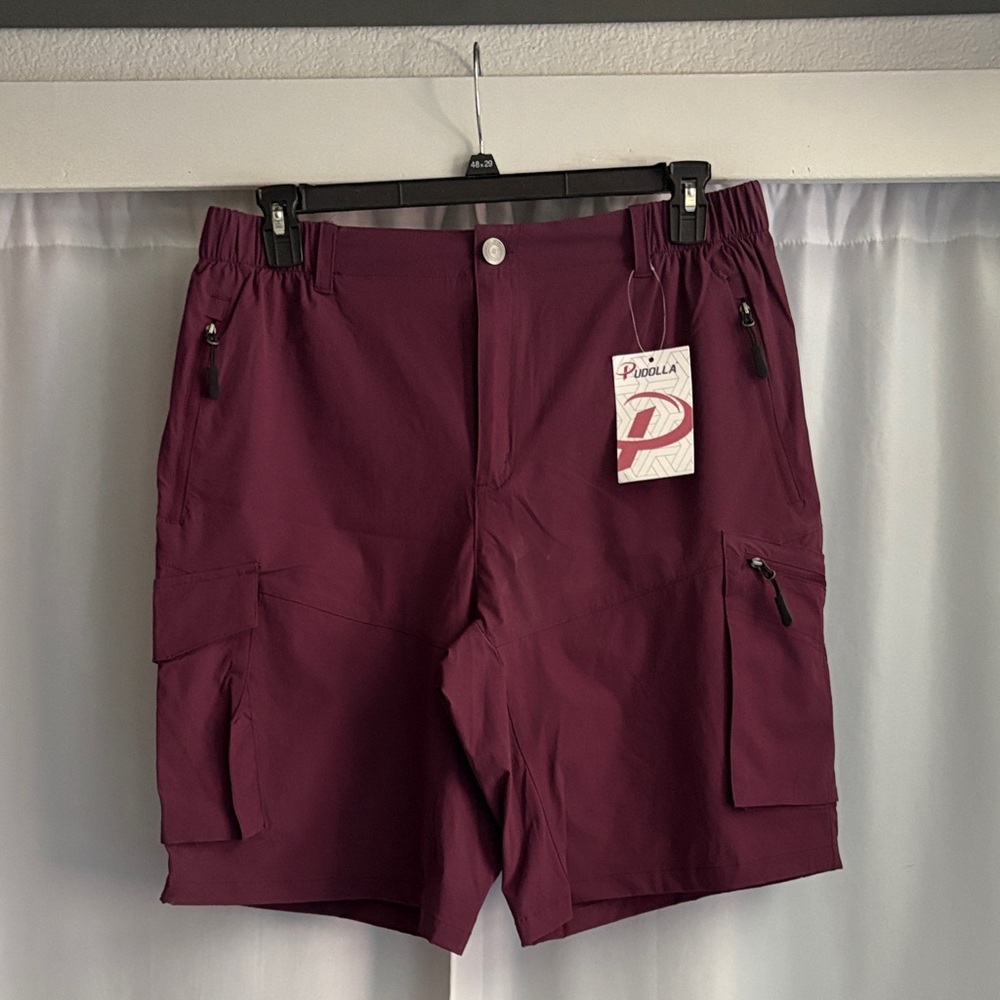 Pudolla Men's Burgundy/purple Cargo Shorts